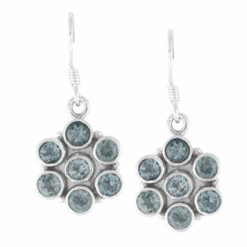 925 sterling silver blue topaz round stone elegant drop earrings